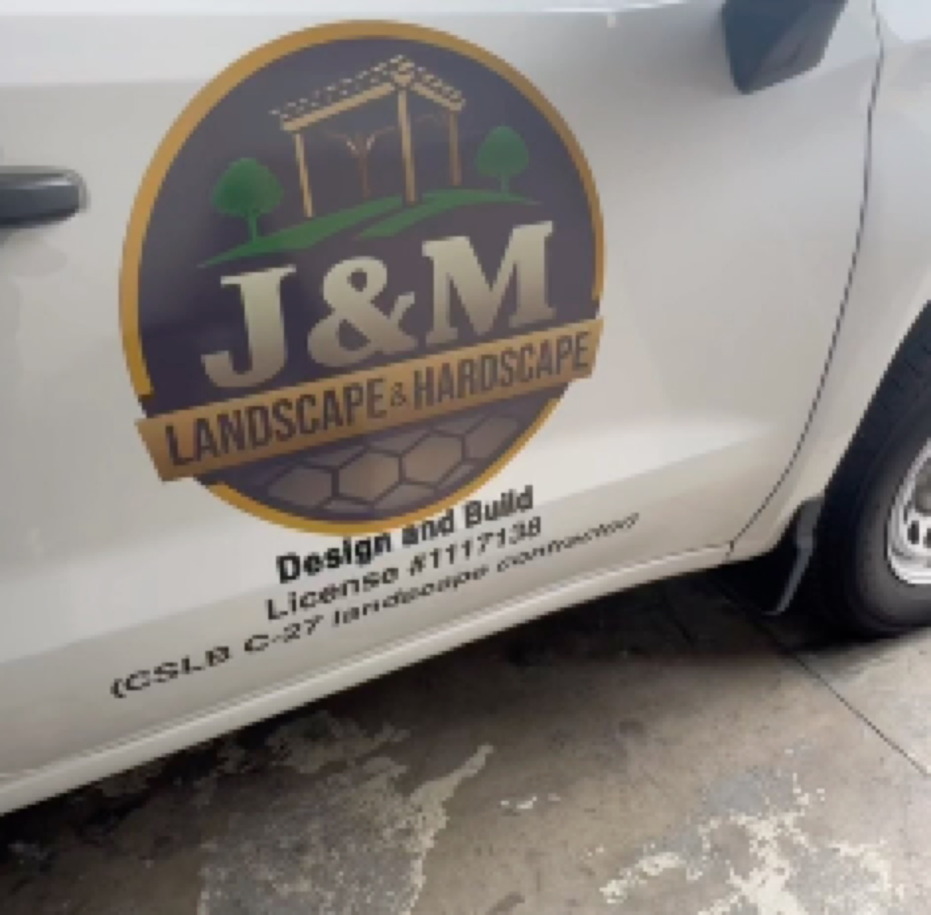 J&M Landscape & Hardscape work truck — Design and Build, License #1117138