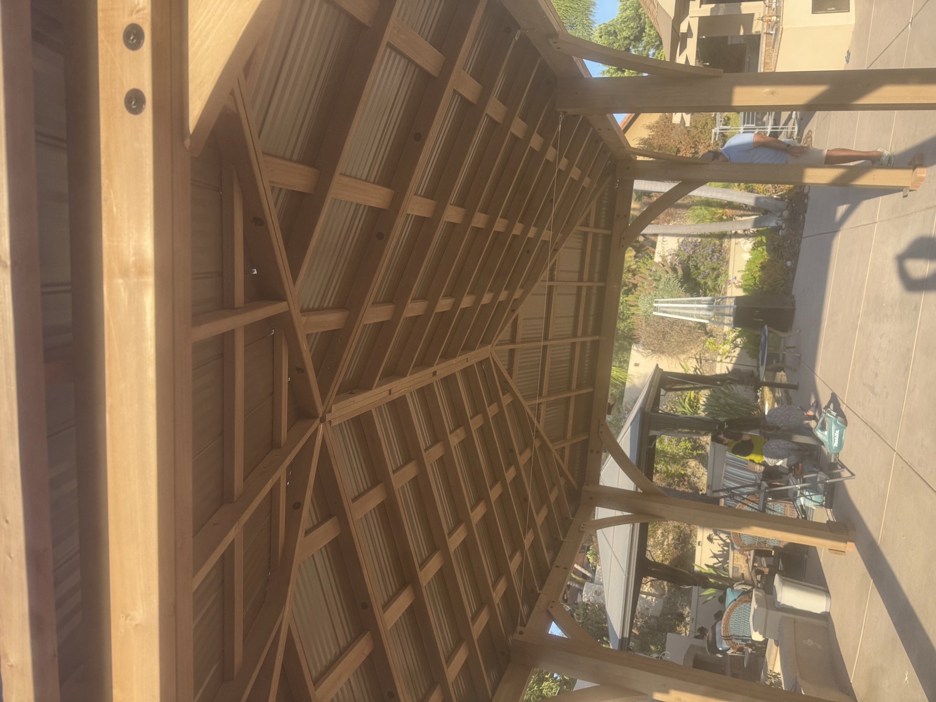 Pergola beam ceiling construction in progress