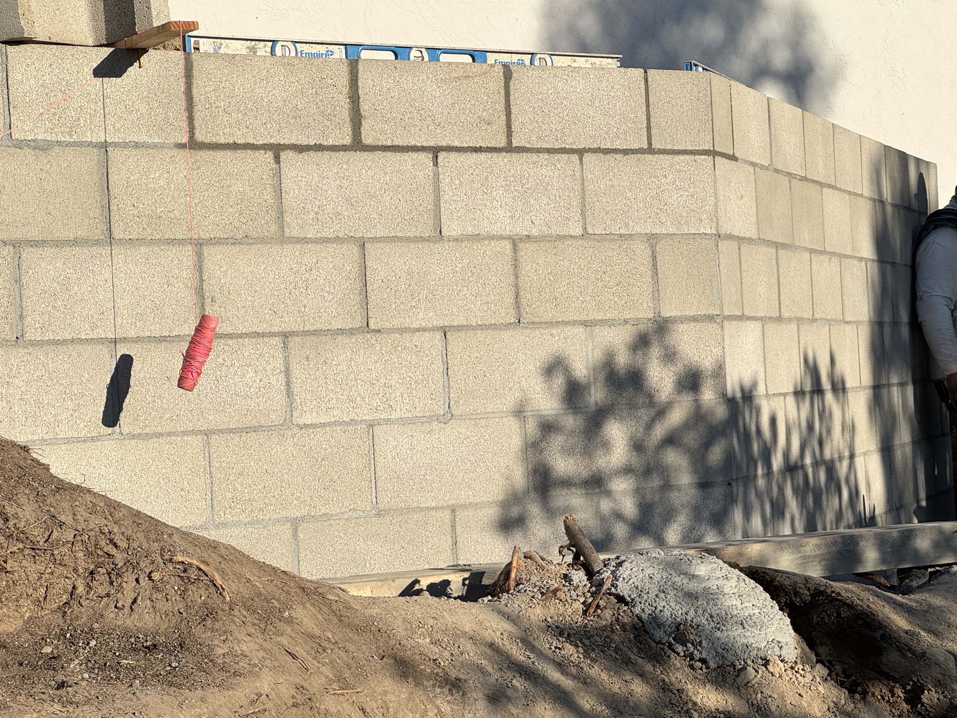 Block retaining wall under construction in San Diego